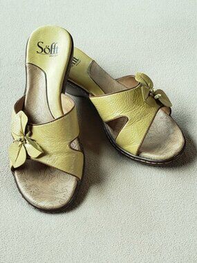 Söfft Flowery Leather Slide Sandals, Citron/Yellow